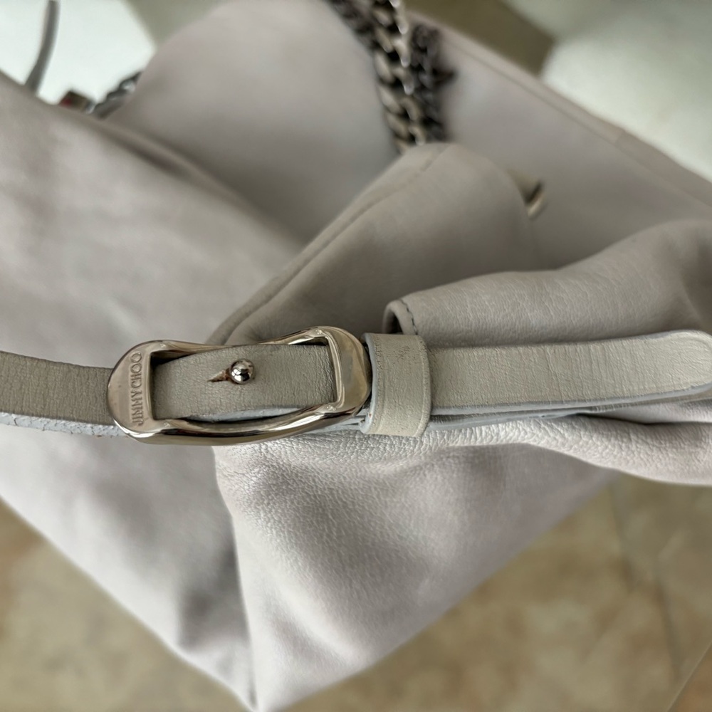 Jimmy Choo Light Gray Leather Crossbody Bag with Chain Detail - Picture 3 of 16